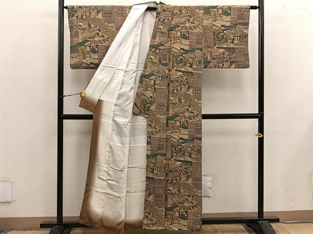 平和屋着物■上質な小紋 人物風景文 鬼しぼ縮緬 正絹 逸品 BAAX4961mz
