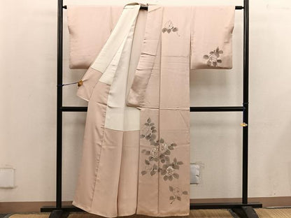 平和屋着物■訪問着 手描き 椿花文 正絹 逸品 BAAX4967mz