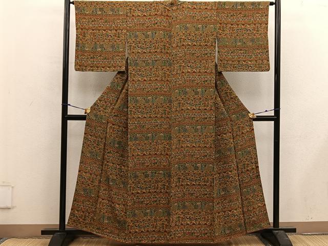 平和屋着物■上質な小紋 人物花文 鬼しぼ縮緬 正絹 逸品 BAAX4973mz