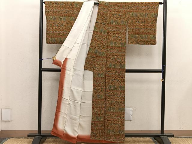 平和屋着物■上質な小紋 人物花文 鬼しぼ縮緬 正絹 逸品 BAAX4973mz