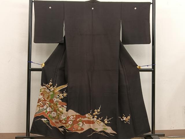 平和屋着物■豪華黒留袖 駒刺繍 花鳥文 金彩 洗える着物 BAAX4985mz