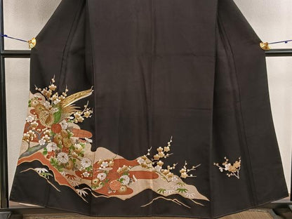 平和屋着物■豪華黒留袖 駒刺繍 花鳥文 金彩 洗える着物 BAAX4985mz