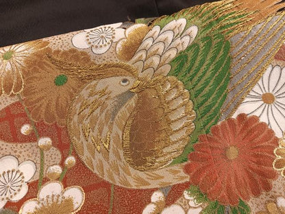 平和屋着物■豪華黒留袖 駒刺繍 花鳥文 金彩 洗える着物 BAAX4985mz