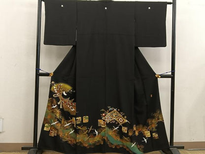 平和屋着物■豪華黒留袖 作家物 駒刺繍 束ね熨斗飛鶴花文 暈し染め 金彩 正絹 逸品 BAAX4988mz