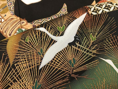 平和屋着物■豪華黒留袖 作家物 駒刺繍 束ね熨斗飛鶴花文 暈し染め 金彩 正絹 逸品 BAAX4988mz