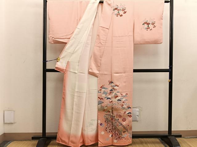 平和屋着物■訪問着 飛鶴風景花文 金彩 正絹 逸品 BAAX4990mz