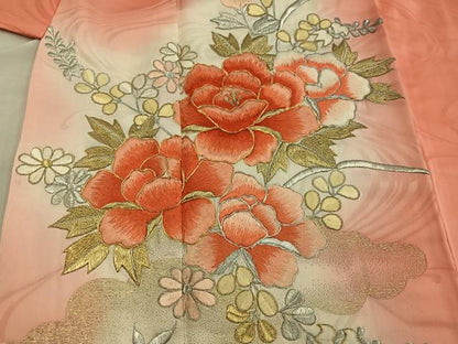 平和屋着物■豪華振袖 総刺繍 草花文 暈し染め 金銀糸 正絹 逸品 BAAX4995mz