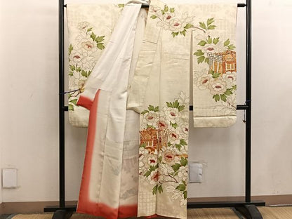 平和屋着物■豪華振袖 駒刺繍 御所車花文 金彩 正絹 逸品 BAAX5002mz