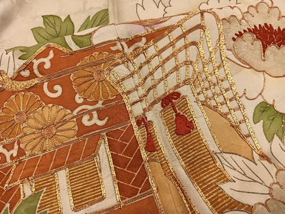 平和屋着物■豪華振袖 駒刺繍 御所車花文 金彩 正絹 逸品 BAAX5002mz