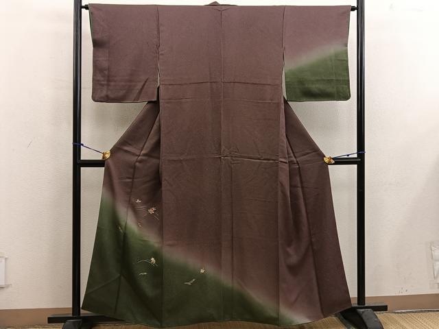 平和屋着物■訪問着 総刺繍 草花文 暈し染め 金糸 正絹 逸品 BAAX5005mz
