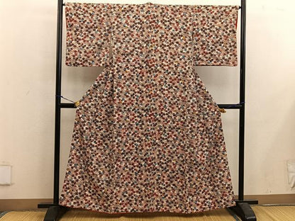平和屋着物■上質な小紋　紬地　型染め　流水花文　正絹　逸品　BAAX5011mz