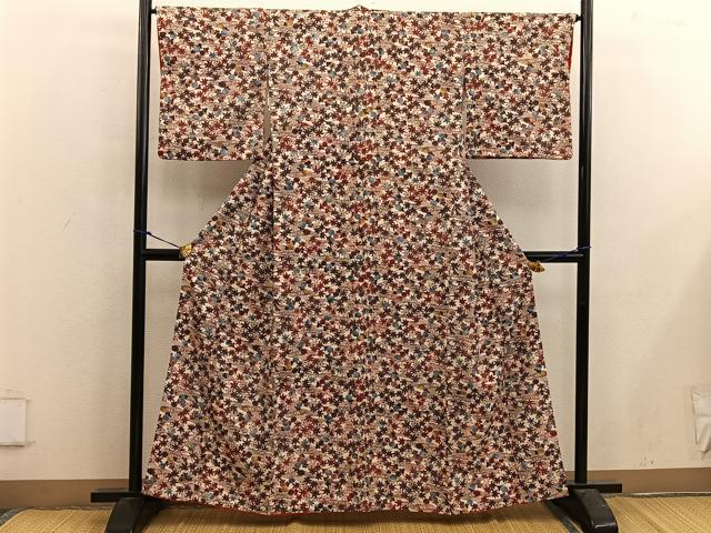平和屋着物■上質な小紋　紬地　型染め　流水花文　正絹　逸品　BAAX5011mz