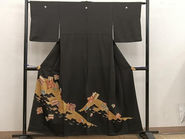 平和屋着物■豪華黒留袖 駒刺繍 草花文 金彩 正絹 逸品 BAAX5014mz