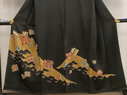 平和屋着物■豪華黒留袖 駒刺繍 草花文 金彩 正絹 逸品 BAAX5014mz