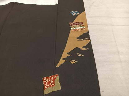 平和屋着物■豪華黒留袖 駒刺繍 草花文 金彩 正絹 逸品 BAAX5014mz