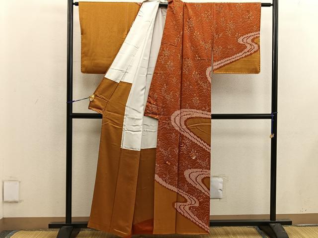 平和屋着物■訪問着 絞り 刺繍 舞蝶花文 金彩 正絹 逸品 BAAX5017mz