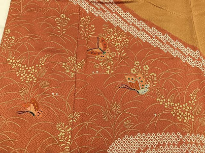 平和屋着物■訪問着 絞り 刺繍 舞蝶花文 金彩 正絹 逸品 BAAX5017mz