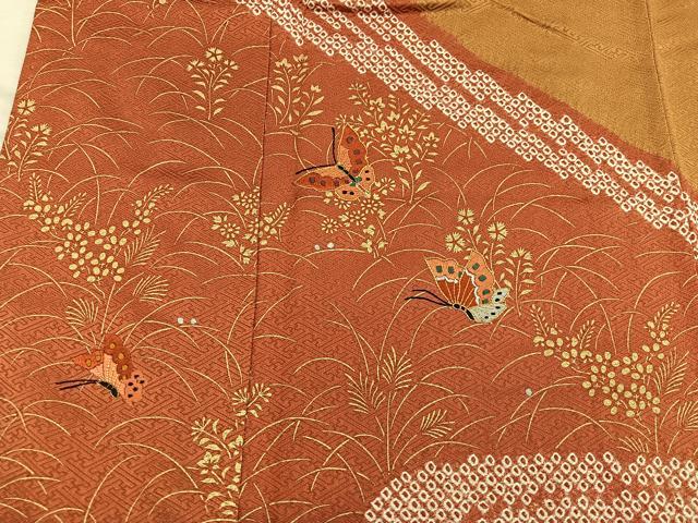 平和屋着物■訪問着 絞り 刺繍 舞蝶花文 金彩 正絹 逸品 BAAX5017mz