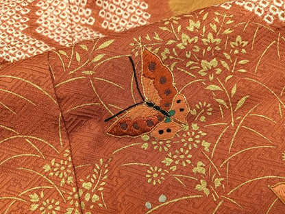 平和屋着物■訪問着 絞り 刺繍 舞蝶花文 金彩 正絹 逸品 BAAX5017mz