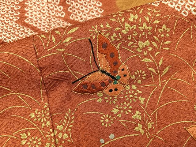 平和屋着物■訪問着 絞り 刺繍 舞蝶花文 金彩 正絹 逸品 BAAX5017mz