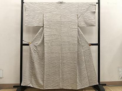 平和屋着物■上質な色無地 幾何学地紋 砂色 正絹 逸品 BAAX5019mz