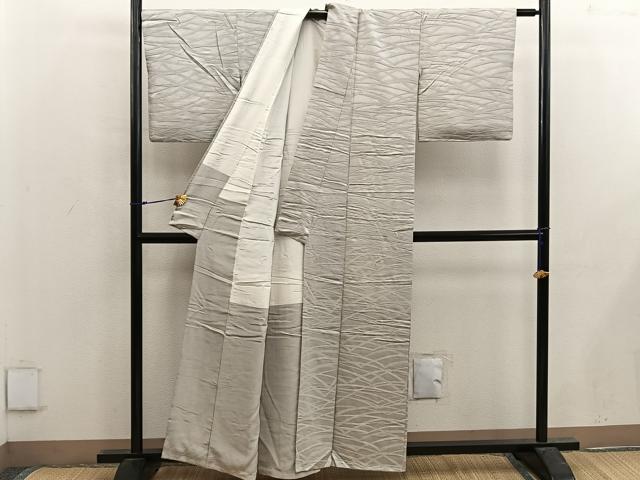 平和屋着物■上質な色無地 幾何学地紋 砂色 正絹 逸品 BAAX5019mz