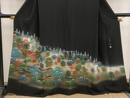 平和屋着物■豪華黒留袖 作家物 四季万葉 暈し染め 金彩 正絹 逸品 BAAX5022mz