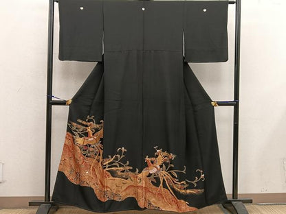 平和屋着物■豪華黒留袖　駒刺繍　鳳凰花文　金彩　正絹　逸品　BAAX5034mz