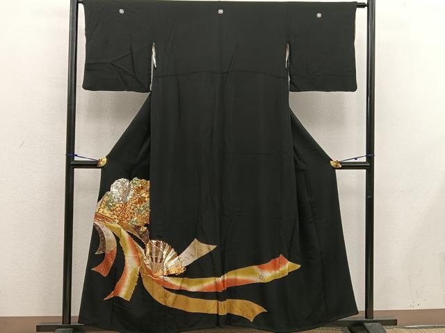 平和屋着物■豪華黒留袖 駒刺繍 檜扇花文 金彩 正絹 逸品 BAAX5036mz