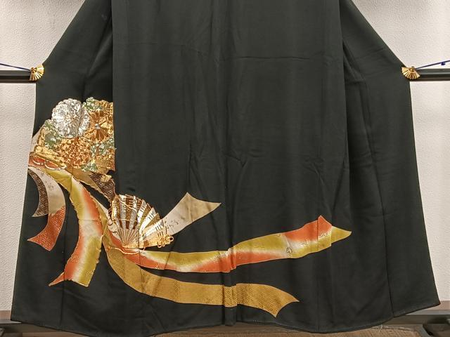 平和屋着物■豪華黒留袖 駒刺繍 檜扇花文 金彩 正絹 逸品 BAAX5036mz