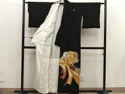 平和屋着物■豪華黒留袖 駒刺繍 檜扇花文 金彩 正絹 逸品 BAAX5036mz