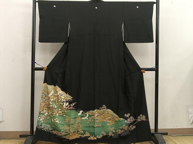 平和屋着物■豪華黒留袖 友禅 飛鶴花文 やまと誂製 正絹 逸品 BAAX5041mz
