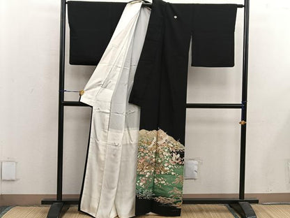 平和屋着物■豪華黒留袖 友禅 飛鶴花文 やまと誂製 正絹 逸品 BAAX5041mz