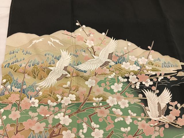 平和屋着物■豪華黒留袖 友禅 飛鶴花文 やまと誂製 正絹 逸品 BAAX5041mz
