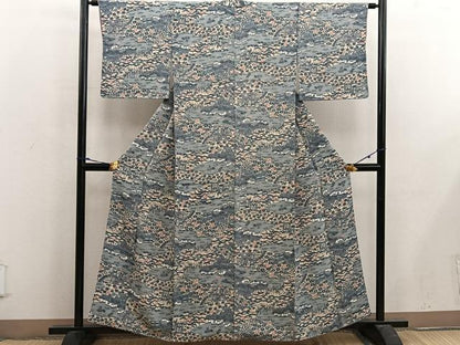 平和屋着物■上質な小紋 型染め 風景花文 鬼しぼ縮緬 正絹 逸品 BAAX5055mz