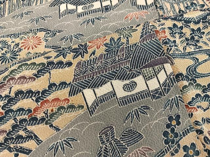 平和屋着物■上質な小紋 型染め 風景花文 鬼しぼ縮緬 正絹 逸品 BAAX5055mz