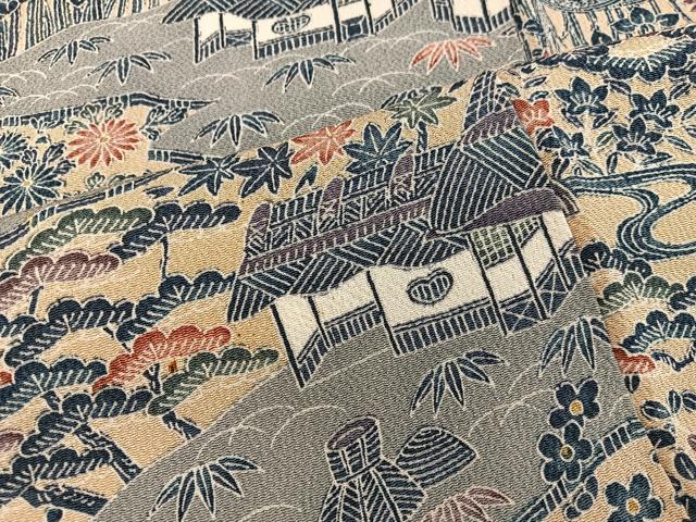 平和屋着物■上質な小紋 型染め 風景花文 鬼しぼ縮緬 正絹 逸品 BAAX5055mz