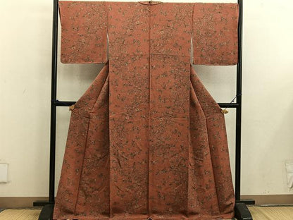 平和屋着物■上質な小紋 更紗枝花文 鬼しぼ縮緬 正絹 逸品 BAAX5056mz