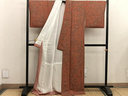 平和屋着物■上質な小紋 更紗枝花文 鬼しぼ縮緬 正絹 逸品 BAAX5056mz