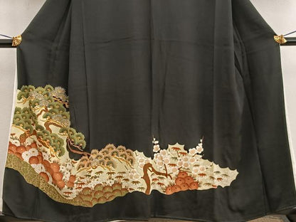 平和屋着物■豪華黒留袖 刺繍 松花文 金彩 正絹 逸品 BAAX5059mz