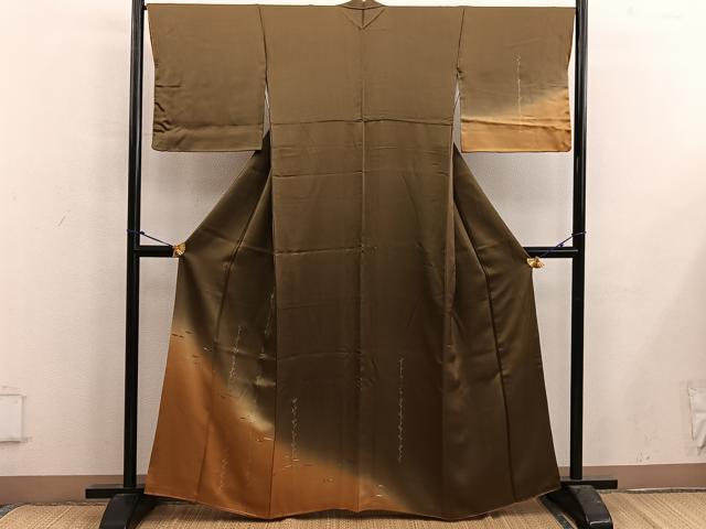 平和屋着物■訪問着　枝葉文　暈し染め　金銀彩　正絹　逸品　BAAX5064mz