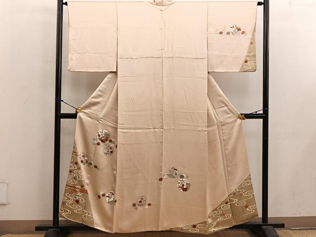 平和屋着物■訪問着　刺繍　雪輪牡丹花文　金彩　正絹　逸品　BAAX5073mz