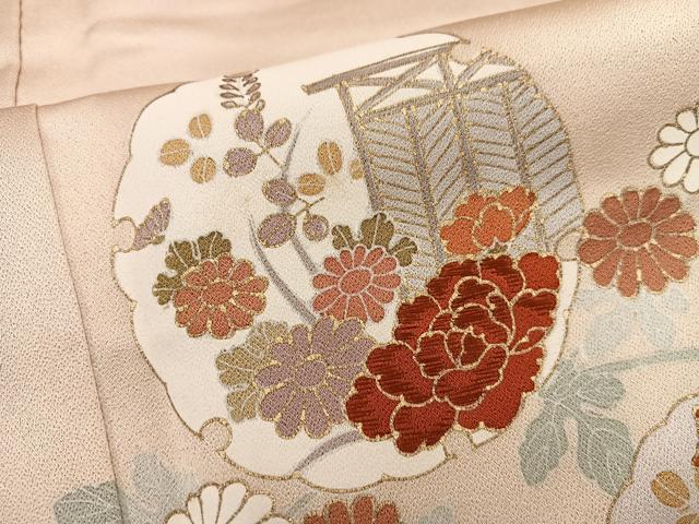 平和屋着物■訪問着　刺繍　雪輪牡丹花文　金彩　正絹　逸品　BAAX5073mz