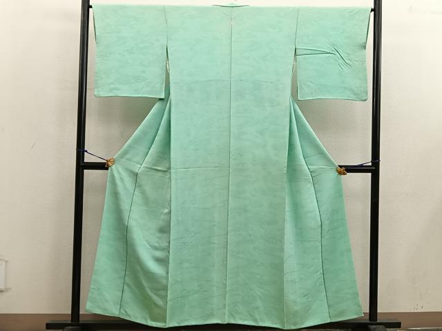平和屋着物■上質な色無地　流水地紋　若葉色　やまと誂製　正絹　逸品　BAAX5076mz