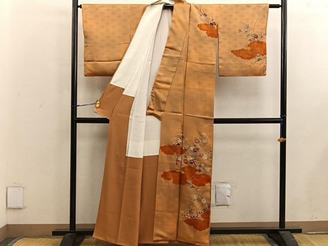 平和屋着物■訪問着　駒刺繍　雲重ね菊花文　暈し染め　金彩　正絹　逸品　BAAX5077mz