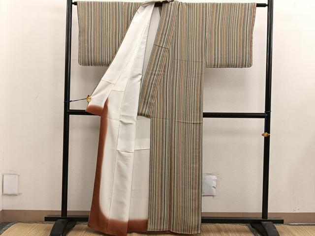 平和屋着物■上質な小紋　間道　鬼しぼ縮緬　正絹　逸品　未使用　BAAX5080mz