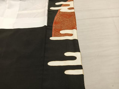 平和屋着物■豪華黒留袖　駒刺繍　エ霞草葉文　金彩　正絹　逸品　BAAX5085mz