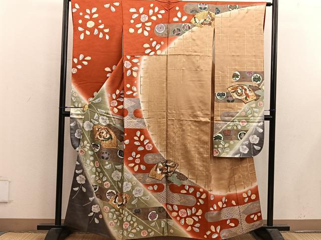 平和屋着物■豪華振袖　駒刺繍　鳳凰地紙花文　暈し染め　金彩　正絹　逸品　BAAX5089mz