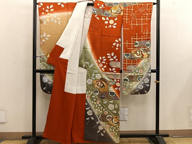 平和屋着物■豪華振袖　駒刺繍　鳳凰地紙花文　暈し染め　金彩　正絹　逸品　BAAX5089mz