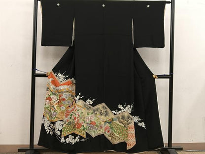 平和屋着物■豪華黒留袖　駒刺繍　飛鶴花鳥文　金彩　正絹　逸品　BAAX5093mz